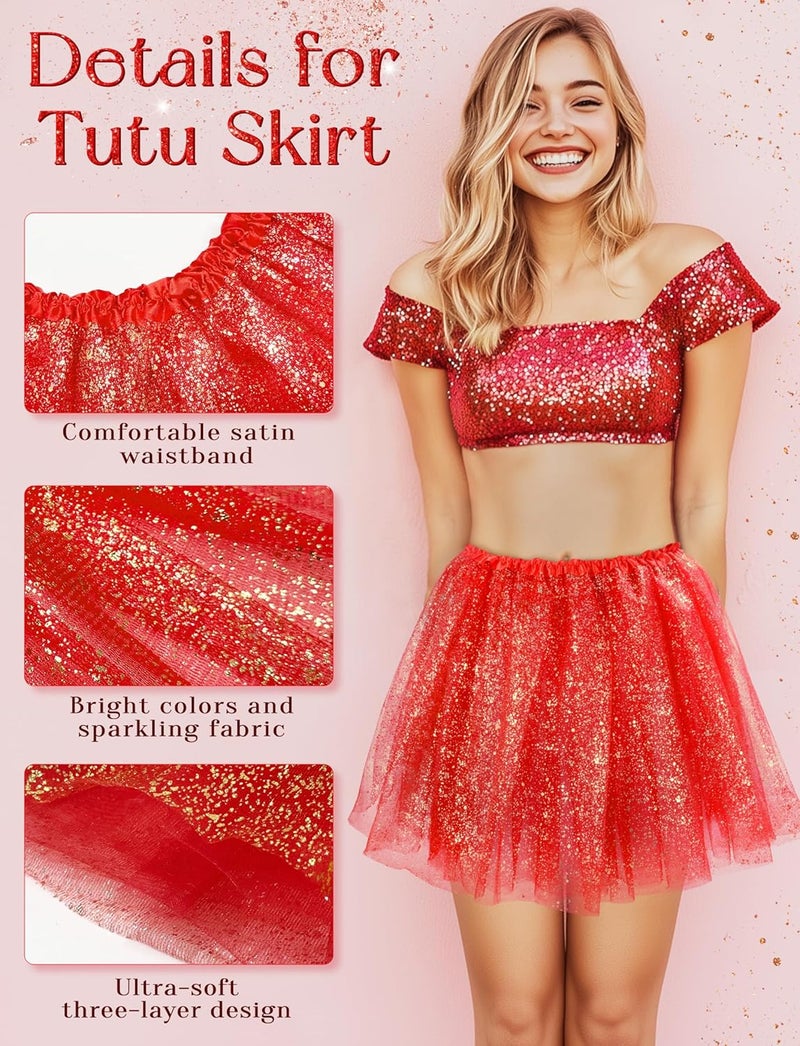 VEKDA 3 Layers Tutus for Women Adult, Classic Elastic Tulle Tutu Skirts Gold Silver Foil Printed Tutu for Party Running - Image 3
